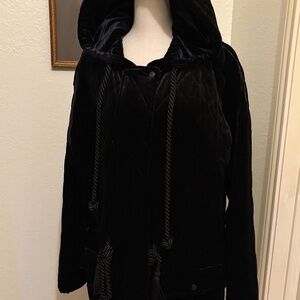 Rafaella Black Velvet Quited Hoodie Jacket
